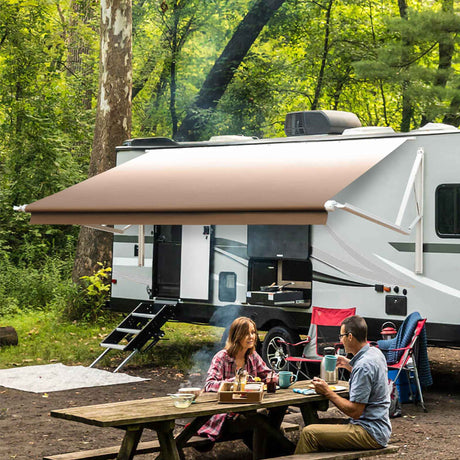 AWNLUX Electric RV Patio Awning - White Frame - AWNLUX