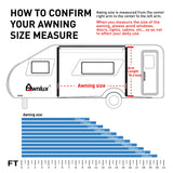 AWNLUX Electric RV Patio Awning - White Frame - AWNLUX awning size is measured form the center of the right arm to the center of the left arm.