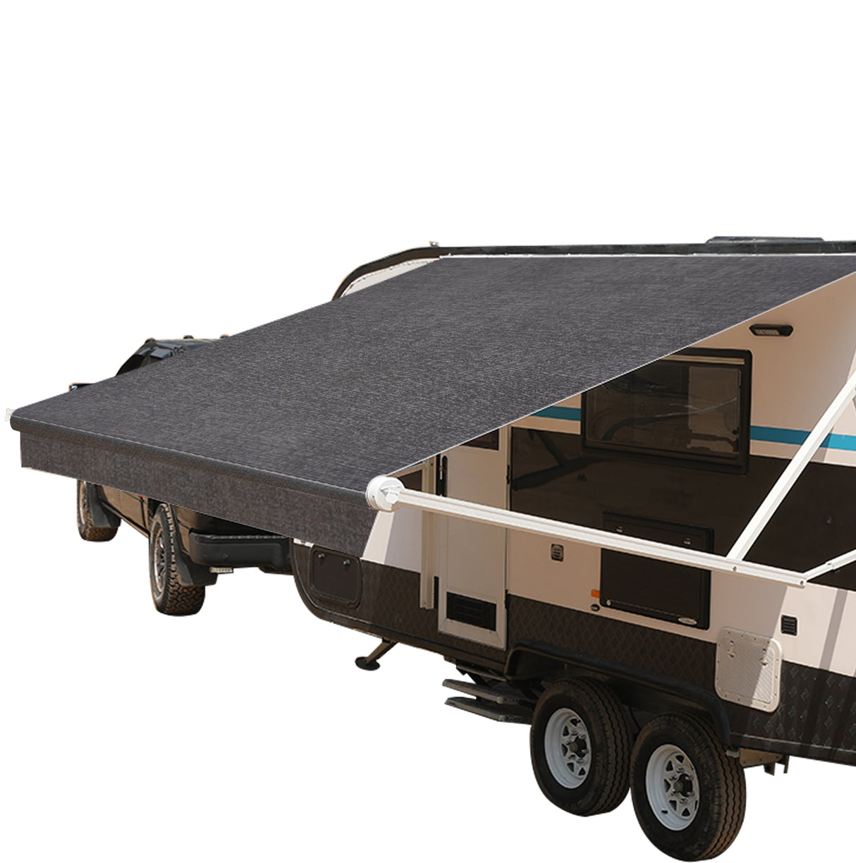 AWNLUX Electric RV Patio Awning - White Frame & Black Frame - Solid White & Solid Black - AWNLUX 6 Colors and 14 size options. Fitting RV ranging from 8' to 21' and available in 6 color fabrics. Motorized Modular Retractable RV Awnings are designed to help meet the needs of your RV’s size and your personal style preferences. Our power RV awning are able to be suitable and applied with other major awning brands, it's compatible with Solera, Dometic and Carefree awnings.