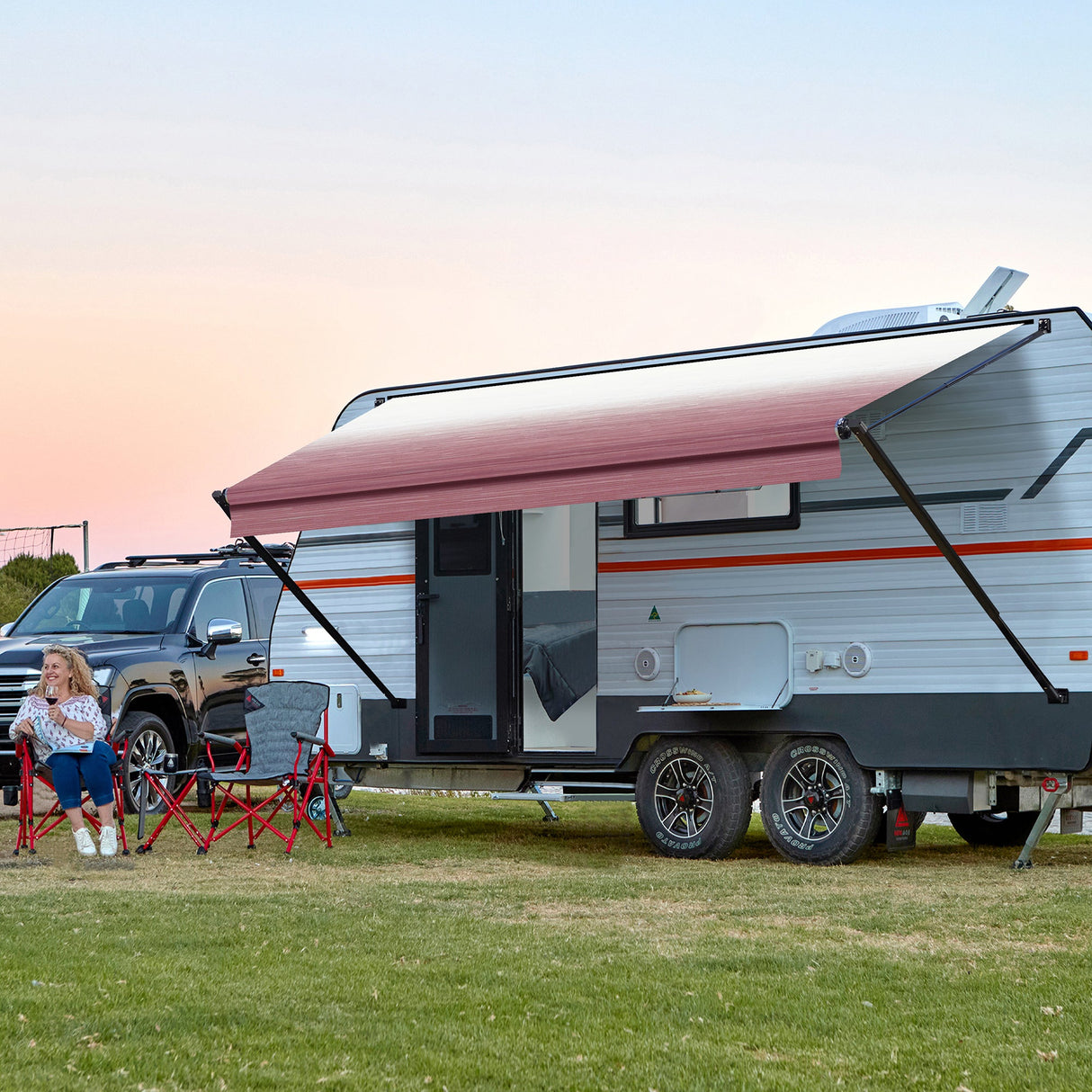 Manual RV Awning Complete Kit Retractable Camper Awning for RV or Trailers RV Roll Out Awning RV Trailer Awning for Camper or 5th Wheel,Toy Haulers,Motohome AWNLUX RV Patio Manual Awning - Black Frame - AWNLUX