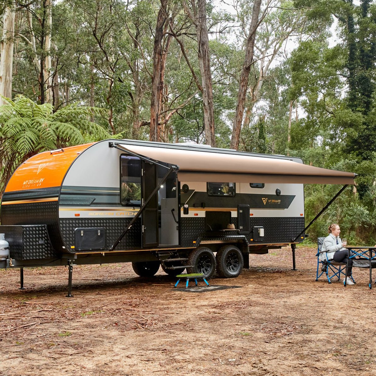 AWNLUX RV Patio Manual Awning - Black Frame - AWNLUX